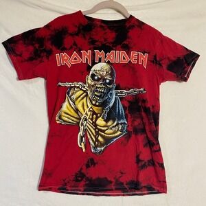 Iron Maiden Piece of Mind Eddie Tie Dye Graphic T-Shirt Red Black Mens Small S